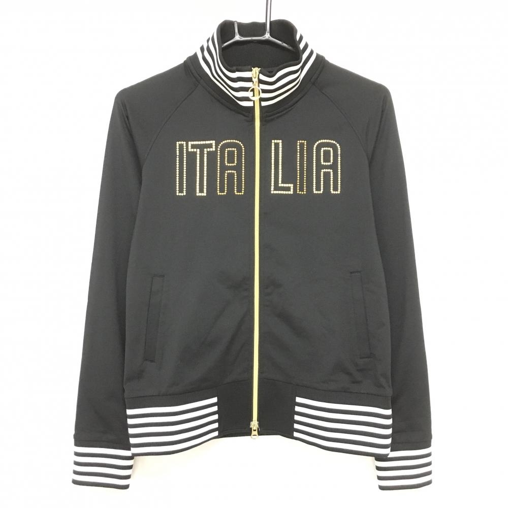 【美品】カッパ ブルゾン 黒×白 ネック・裾ボーダー スタッズ ダブルジップ レディース M ゴルフウェア Kappa