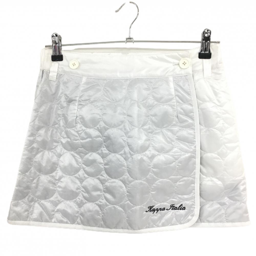 【超美品】カッパ 中綿ラップスカート 白×ネイビー キルティング 裏チェック レディース 7 ゴルフウェア Kappa
