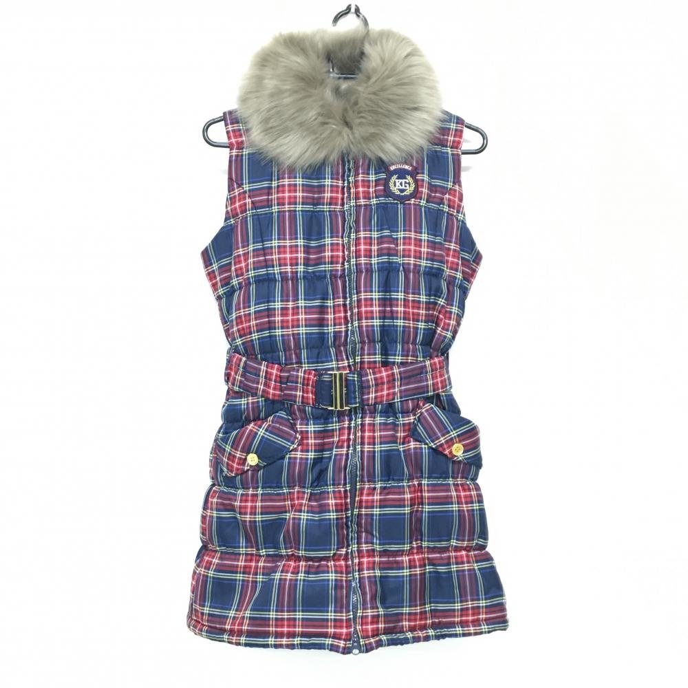 【新品】キスオンザグリーン 中綿ノースリーブワンピース ネイビー×レッド チェック レディース 2(M) ゴルフウェア kiss on the green