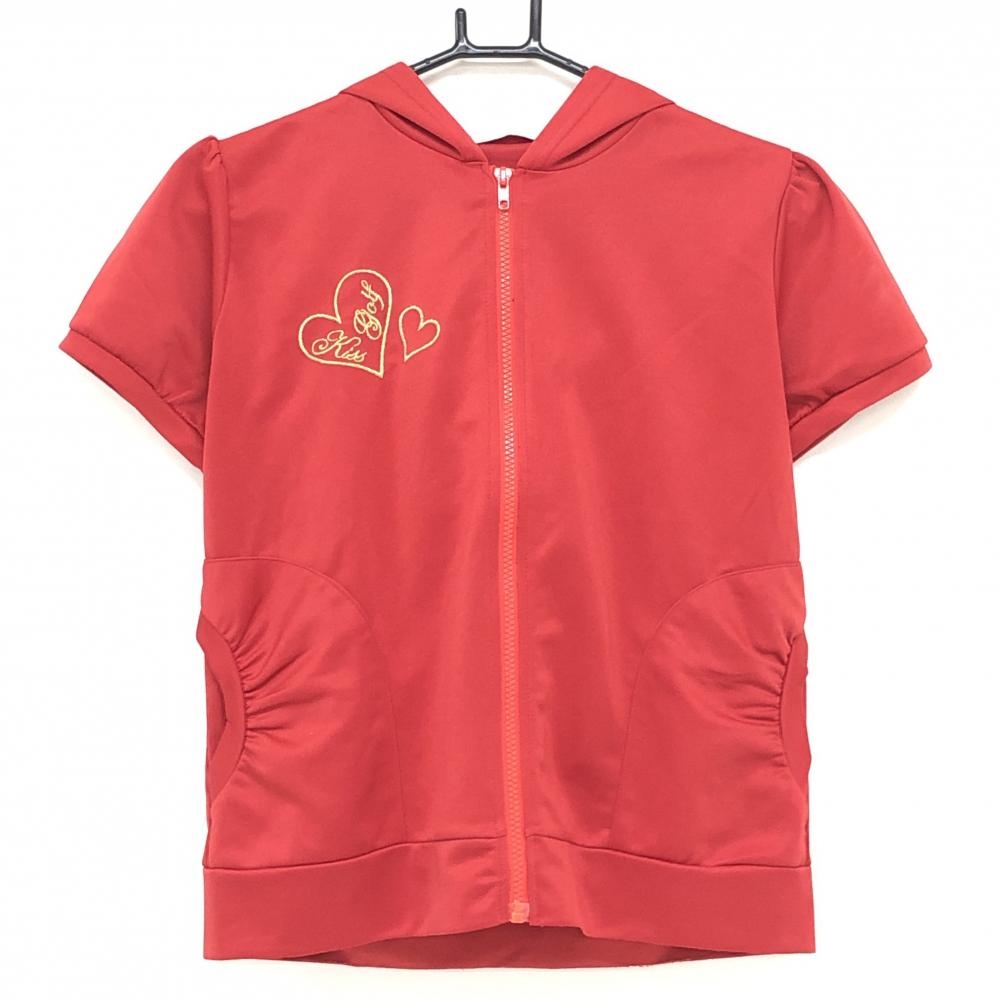 キスオンザグリーン 半袖ジップパーカー レッド ラメハート刺しゅう レディース M ゴルフウェア kiss on the green