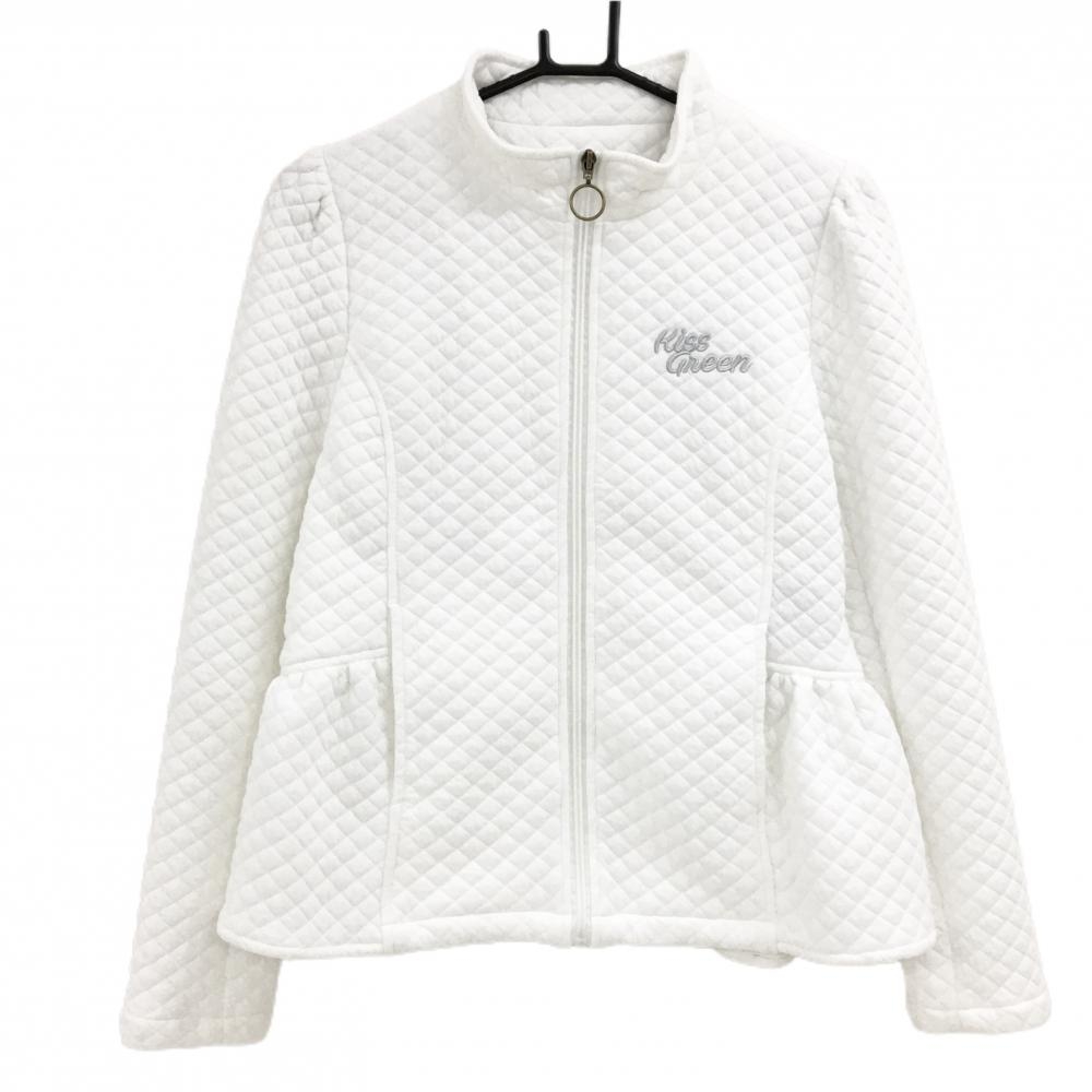 【超美品】キスオンザグリーン ジャケット 白 キルティング 後ろ裾フレア 一部裏地付き レディース 2(M) ゴルフウェア kiss on the green