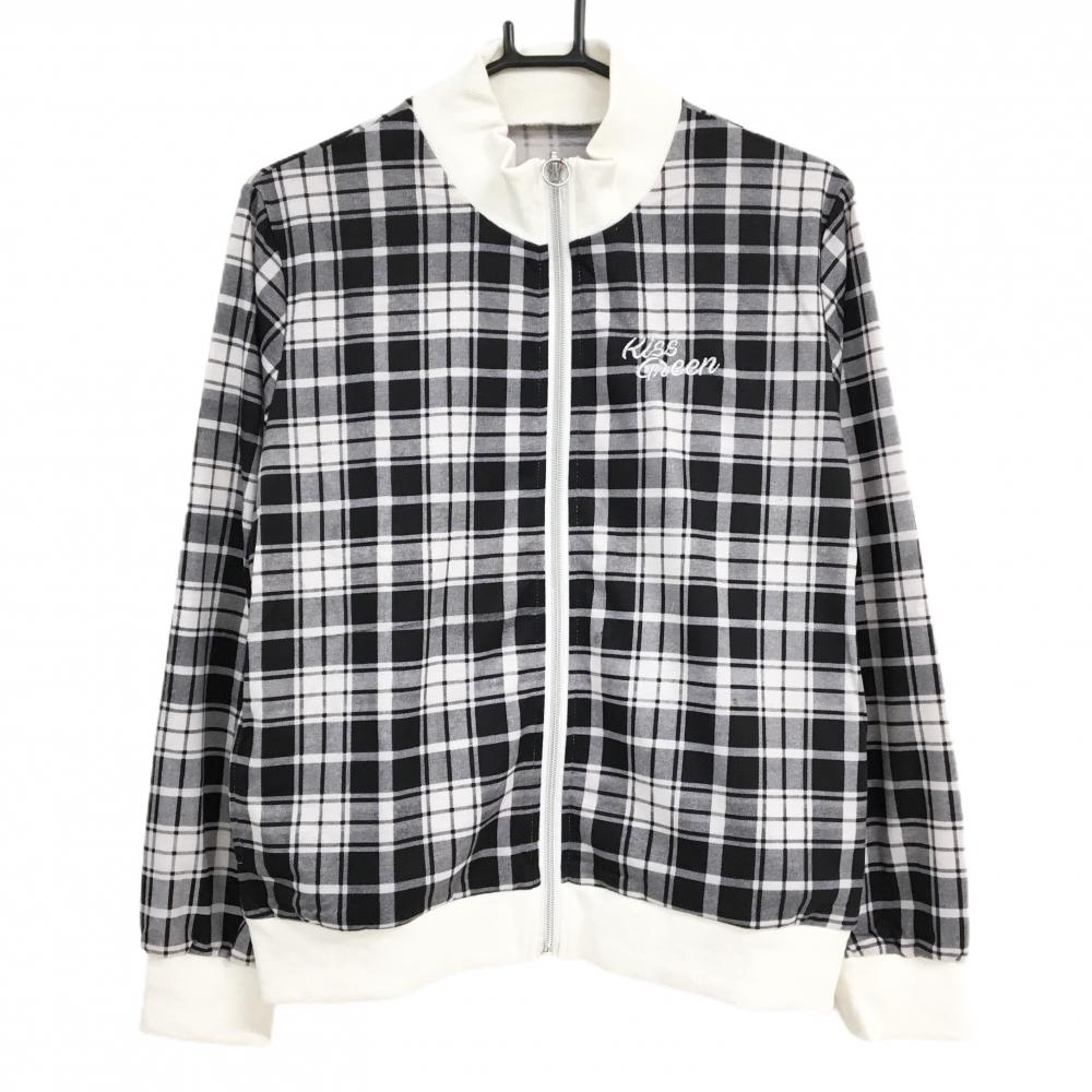 【新品】キスオンザグリーン ブルゾン 白×黒 チェック ストレッチ  レディース 2(M) ゴルフウェア kiss on the green