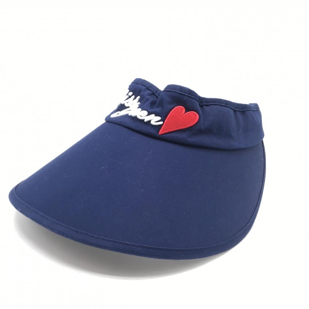 【美品】キスオンザグリーン つば広サンバイザー ネイビー ハート刺しゅう レディース フリー ゴルフウェア kiss on the green