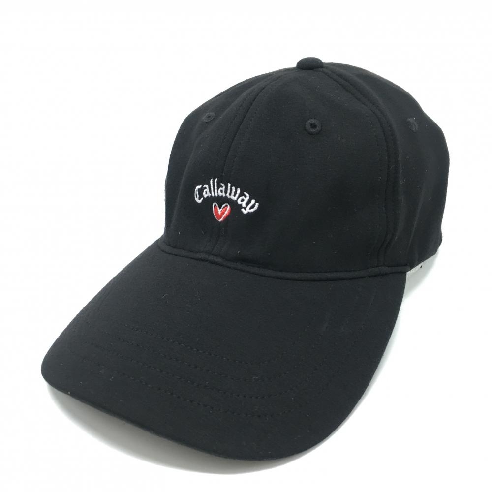 【超美品】キャロウェイ キャップ 黒×白 ロゴ刺しゅう ハート リボン レディース FR ゴルフウェア Callaway