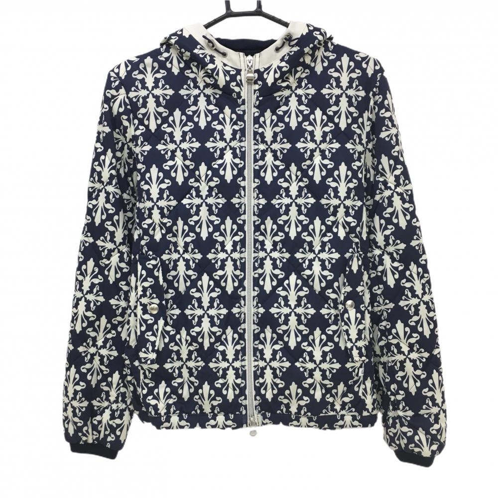 【超美品】キャロウェイ 中綿ジャケット ネイビー×白 総柄 キルティング レディース M ゴルフウェア Callaway