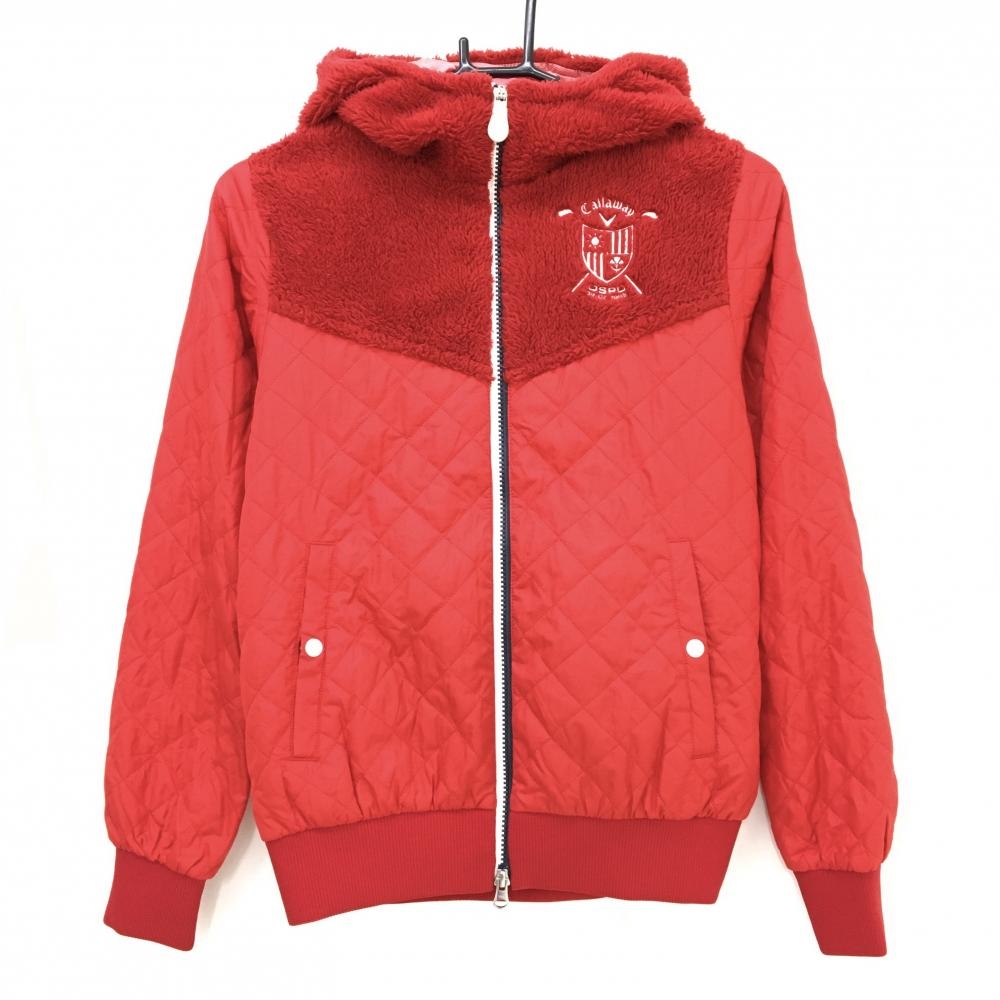 【美品】キャロウェイ 中綿ジップパーカー レッド×白 一部ボアキルティング 切替 レディース M ゴルフウェア Callaway