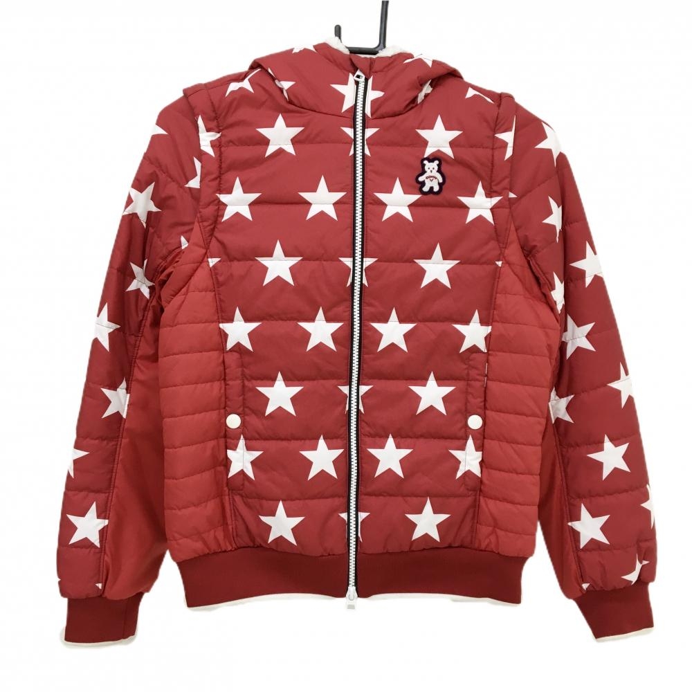 キャロウェイ 2WAY中綿ジャケット レッド×白 星柄 ベアワッペン 袖着脱可 レディース M ゴルフウェア Callaway