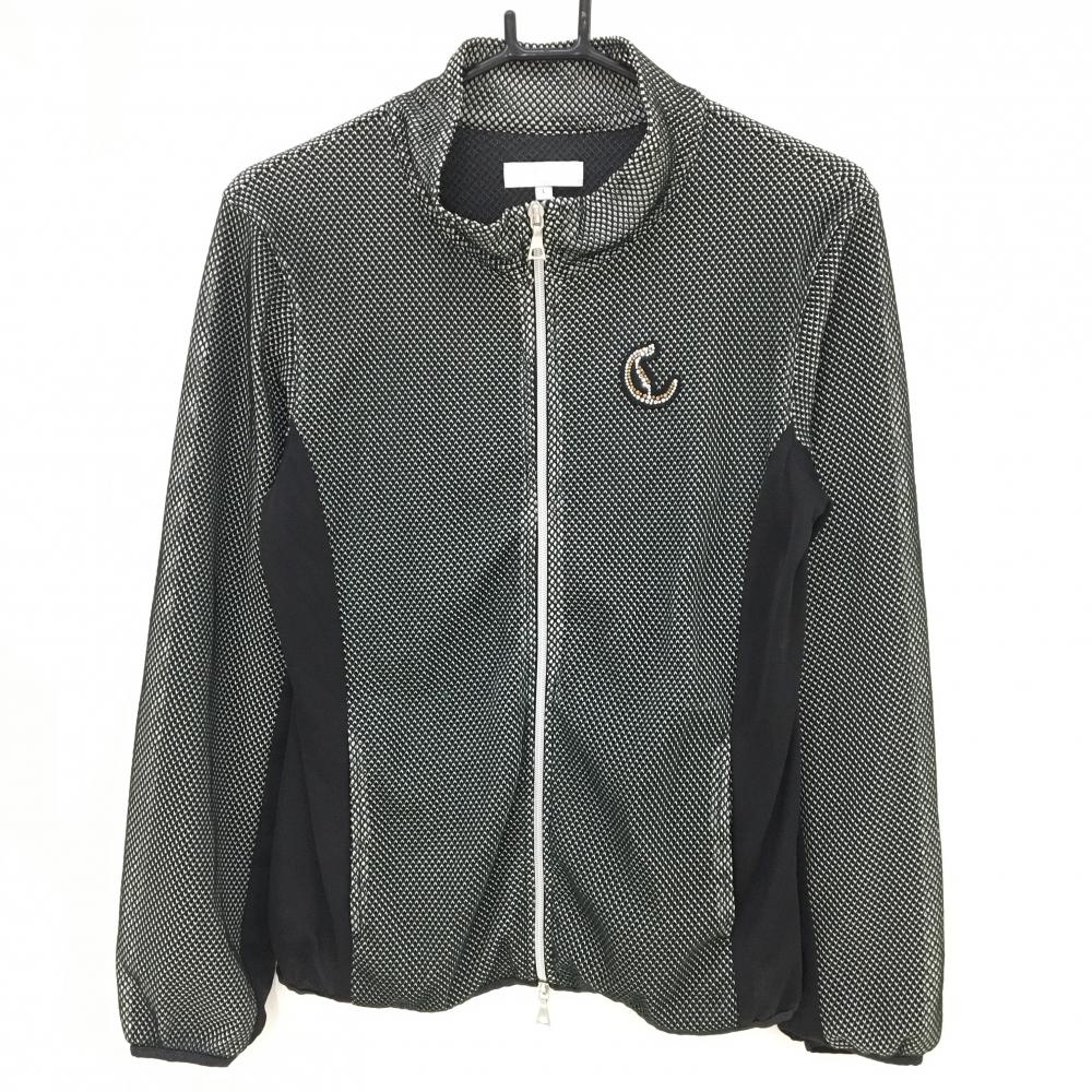 【超美品】キャロウェイ ジャケットブルゾン 黒×白 透かし編み 袖下メッシュ ラインストーンロゴ レディース L ゴルフウェア Callaway