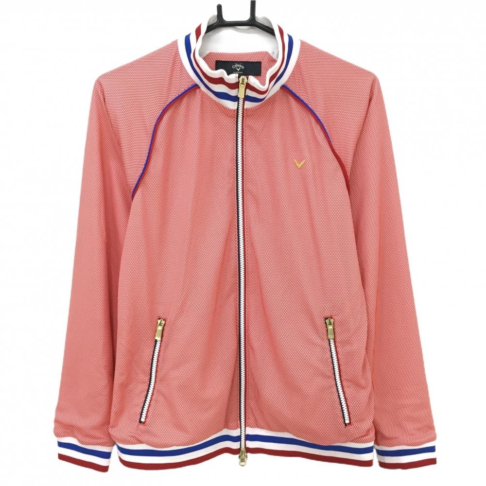 キャロウェイ ブルゾン レッド×白 細目ブロックチェック メッシュ裏地 レディース LL ゴルフウェア Callaway