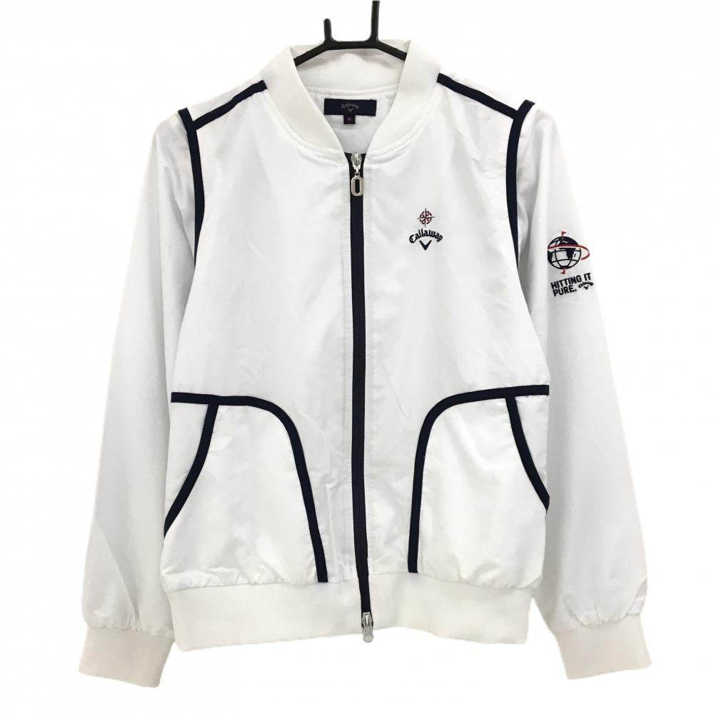 【美品】キャロウェイ ジャケット２ＷＡＹブルゾン 白×ネイビー 裏地付き ダブルジップ  レディース M ゴルフウェア Callaway