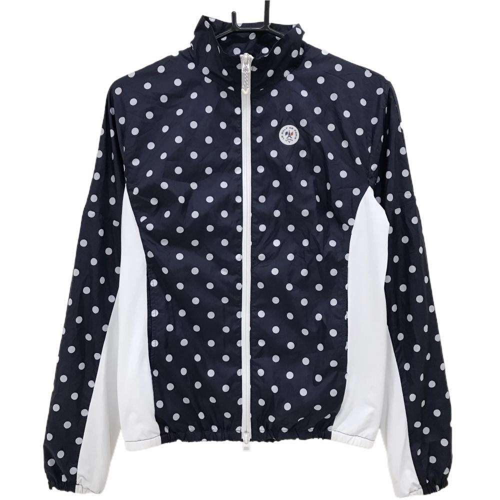 キャロウェイ ジャケットブルゾン ネイビー×白 水玉柄 裏地メッシュ ダブルジップ  レディース S ゴルフウェア Callaway