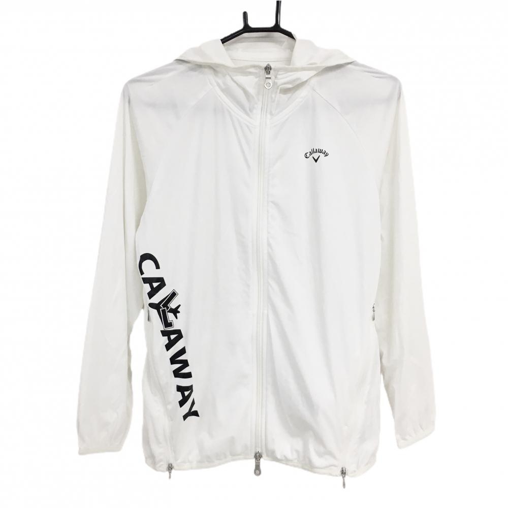【美品】キャロウェイ ジップパーカー 白×黒 ロゴプリント ダブルジップ 薄手 レディース M ゴルフウェア Callaway