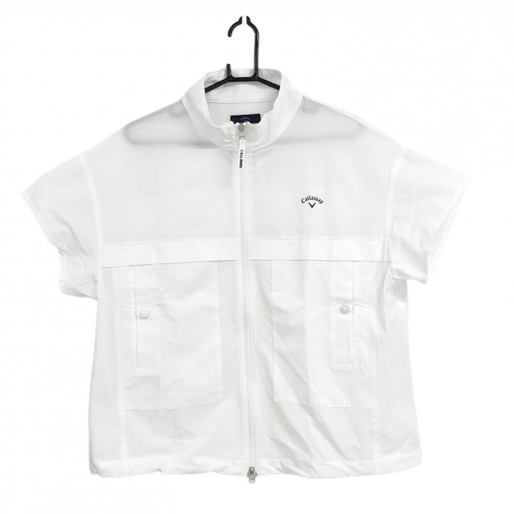 【超美品】キャロウェイ 半袖ジャケット 白 一部メッシュ裏地 ストレッチ レディース LL ゴルフウェア 2024年モデル Callaway
