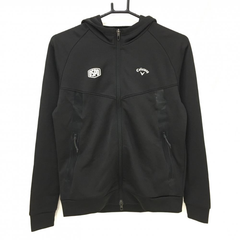 【美品】キャロウェイ ジップパーカー 黒×白 ロゴプリント ジャケット レディース M ゴルフウェア Callaway
