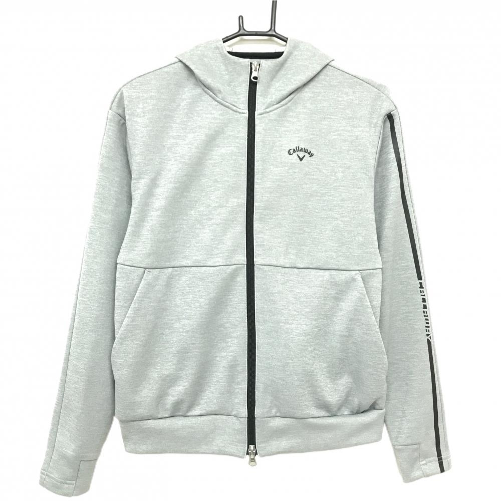 【超美品】キャロウェイ ジップパーカー 杢ライトグレー 袖ライン ジャケット レディース M ゴルフウェア Callaway