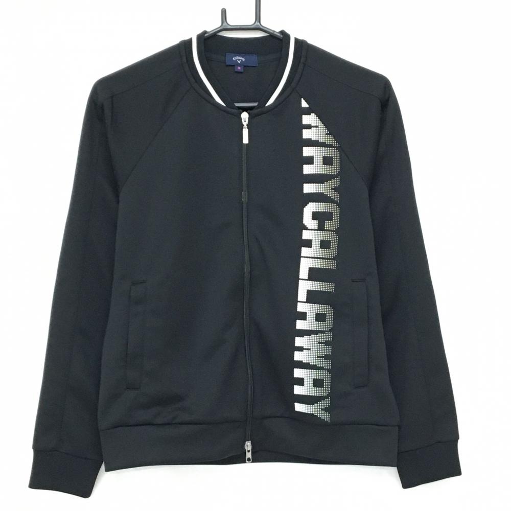【超美品】キャロウェイ ジャケットブルゾン 黒×白 ロゴプリント レディース M ゴルフウェア 2024年モデル Callaway