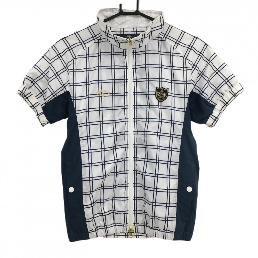 キャロウェイ 半袖ジャケット 白×ネイビー チェック 裏メッシュ WINDSPORT レディース M ゴルフウェア Callaway