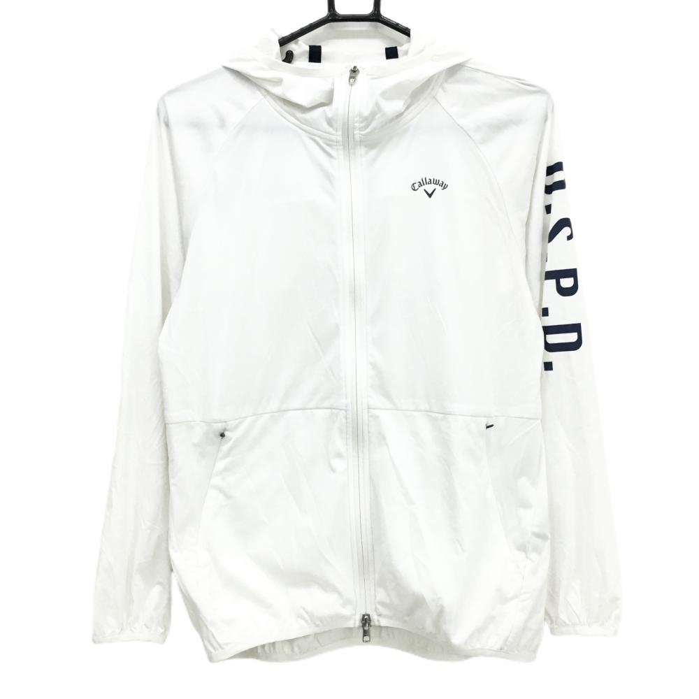 【美品】キャロウェイ ジップパーカー 白 ロゴ白 ブルゾン レディース M ゴルフウェア Callaway