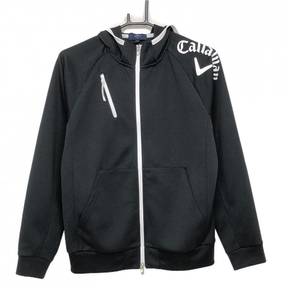 【超美品】キャロウェイ ジップパーカー 黒×白 肩ロゴ パイピング レディース L ゴルフウェア Callaway