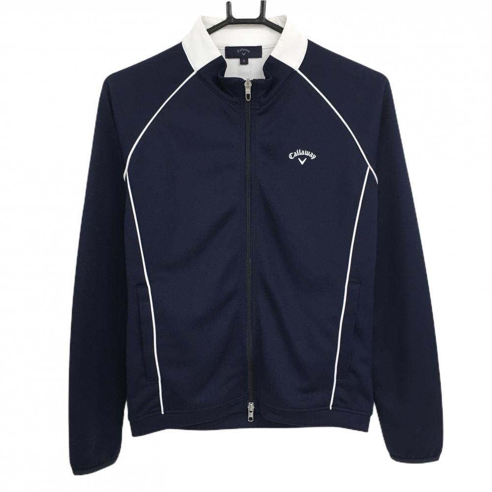 【美品】キャロウェイ ジャケット ネイビー×白 胸元ロゴ レディース S ゴルフウェア Callaway