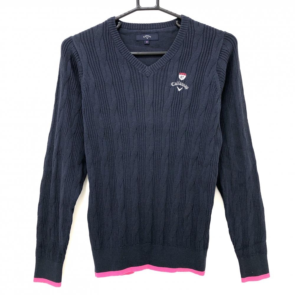 キャロウェイ セーター ネイビー ケーブル編み コットン混 ニット レディース M ゴルフウェア Callaway
