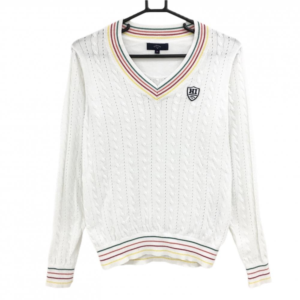 【美品】キャロウェイ セーター 白 ケーブル編み Vネック ニット  レディース M ゴルフウェア Callaway