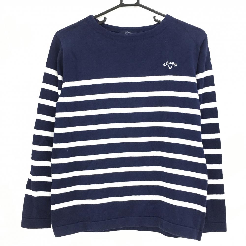 キャロウェイ セーター ネイビー×白 ボーダー コットン混 ニット  レディース L ゴルフウェア Callaway