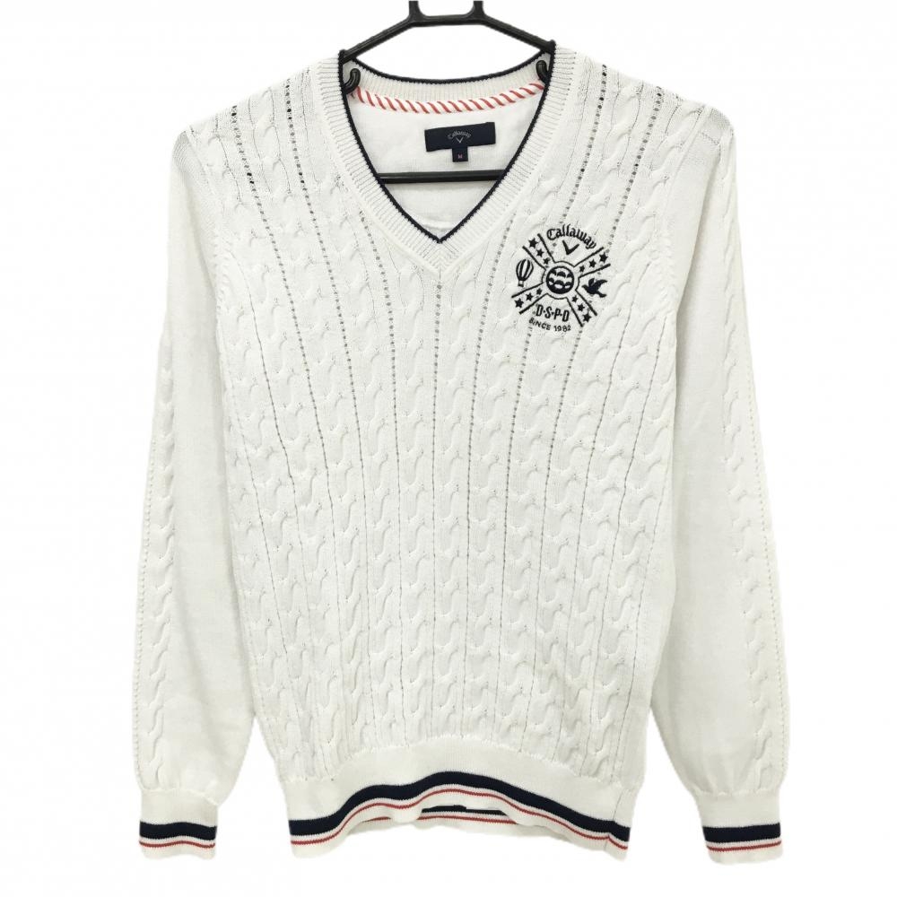【美品】キャロウェイ セーター 白 ケーブル編み コットン混 レディース M ゴルフウェア Callaway