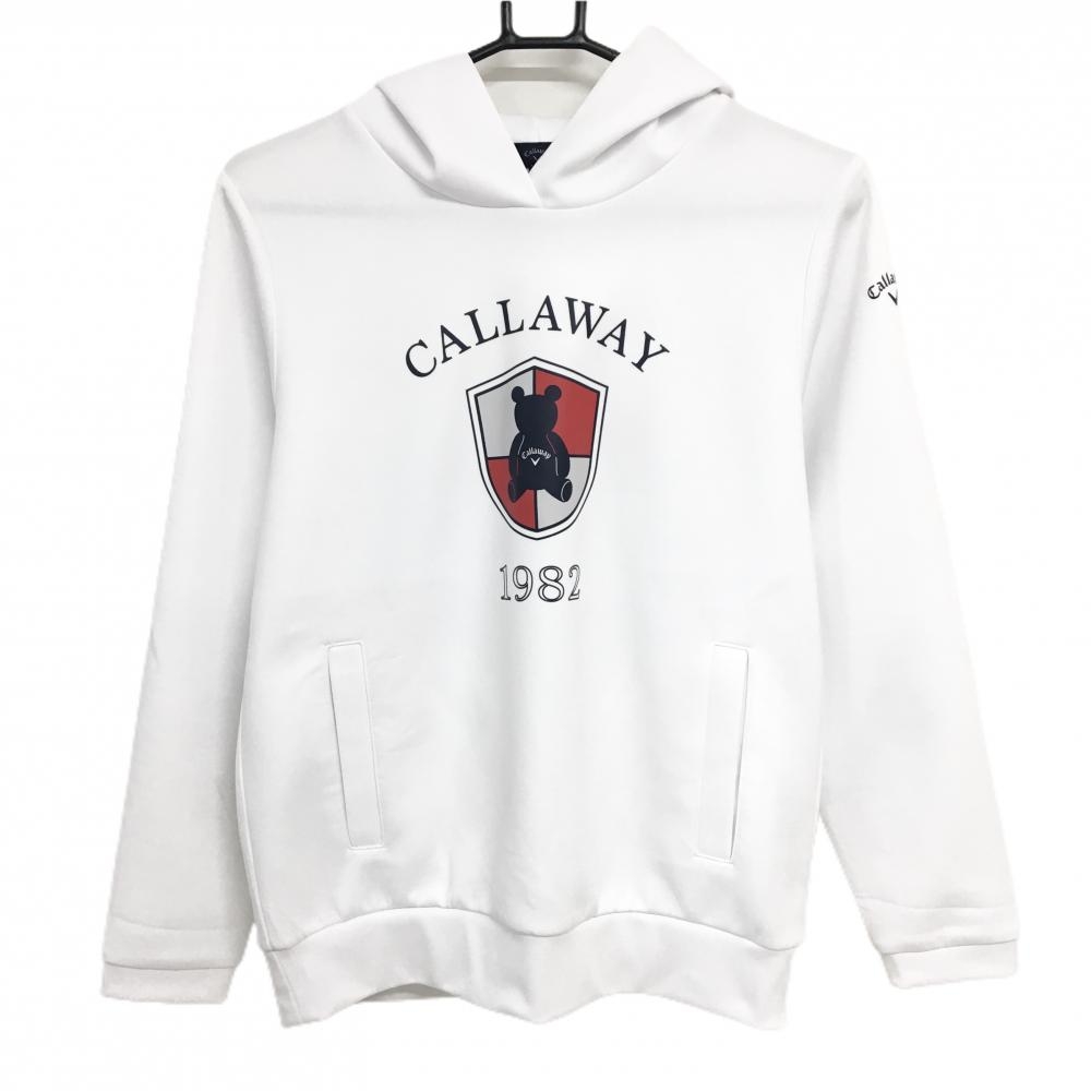 【超美品】キャロウェイ パーカー 白 フロントプリント レディース L ゴルフウェア 2023年モデル Callaway