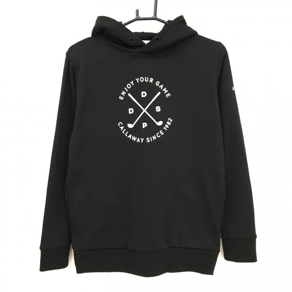キャロウェイ パーカー 黒×白 袖ロゴ 裏微起毛 レディース L ゴルフウェア Callaway