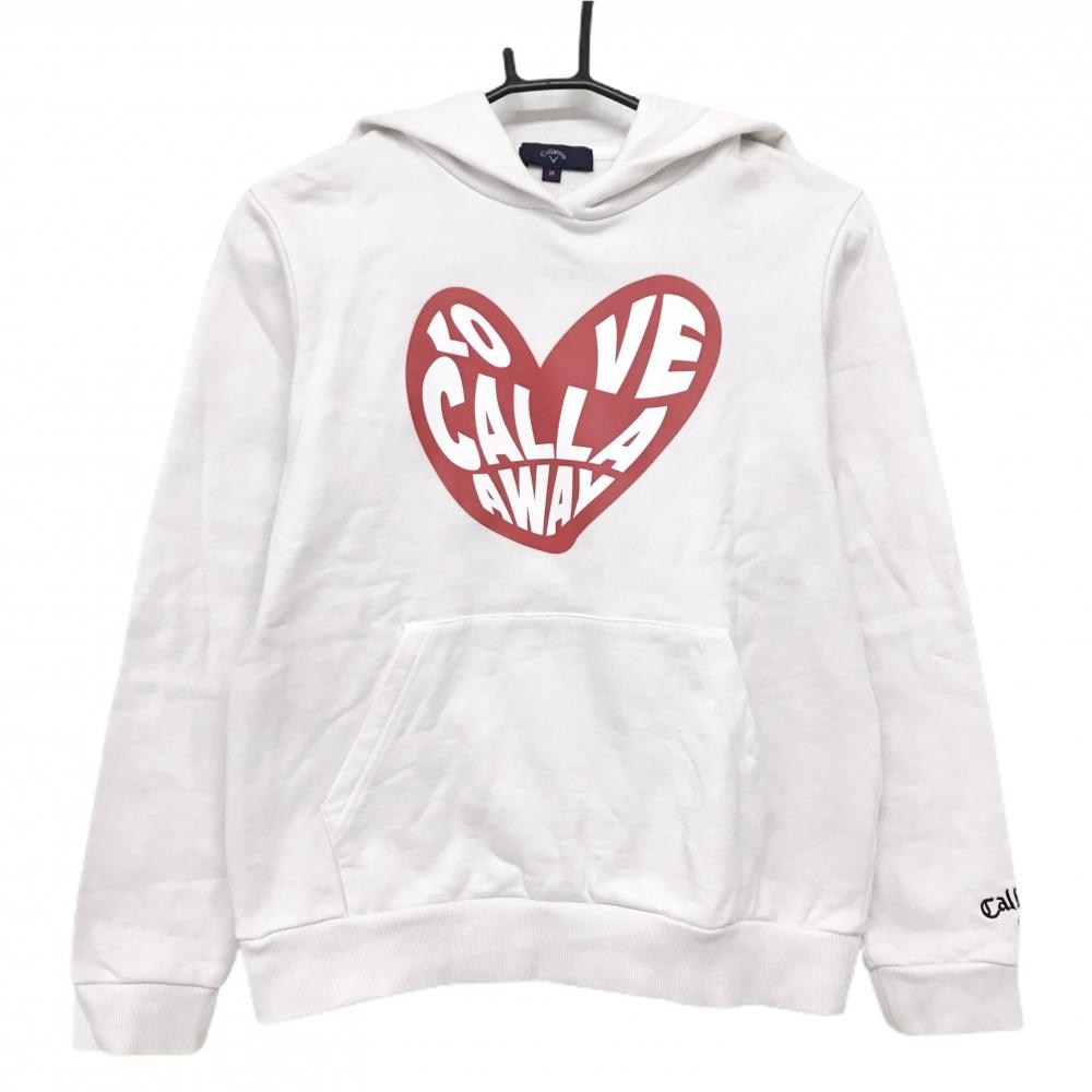 キャロウェイ パーカー 白×レッド ビッグロゴ ハート トレーナー  レディース M ゴルフウェア 2024年モデル Callaway