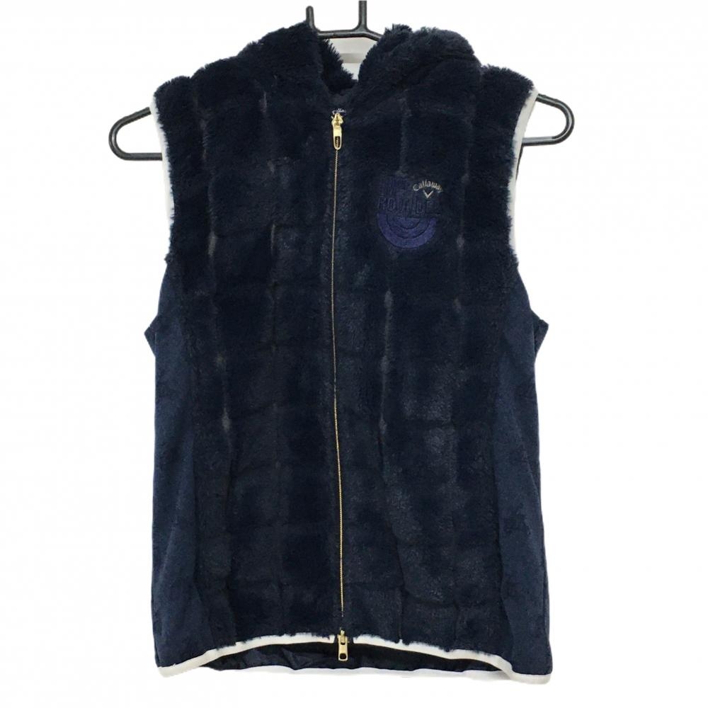 【美品】キャロウェイ ボア切替ベスト ネイビー サイドバイク・車柄 裏地付き  レディース M ゴルフウェア Callaway