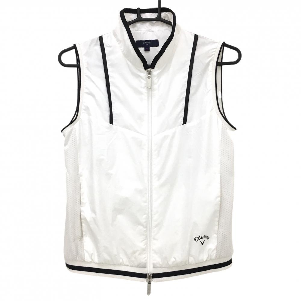 キャロウェイ アウターベスト 白×黒 サイド切替 裏地メッシュ ダブルジップ レディース S ゴルフウェア Callaway