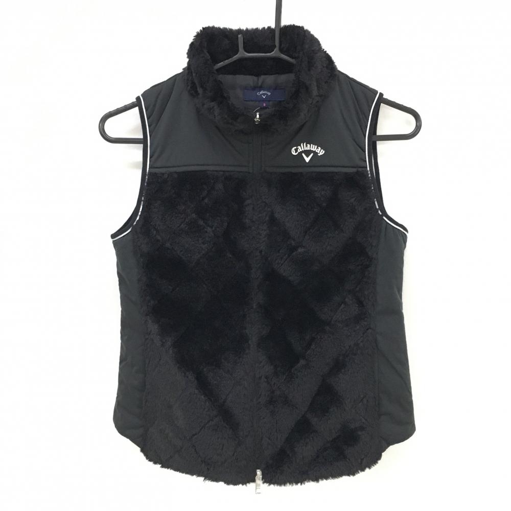 【超美品】キャロウェイ 中綿切替ベスト 黒 肩・サイド中綿 身頃・ネックファー  レディース S ゴルフウェア Callaway