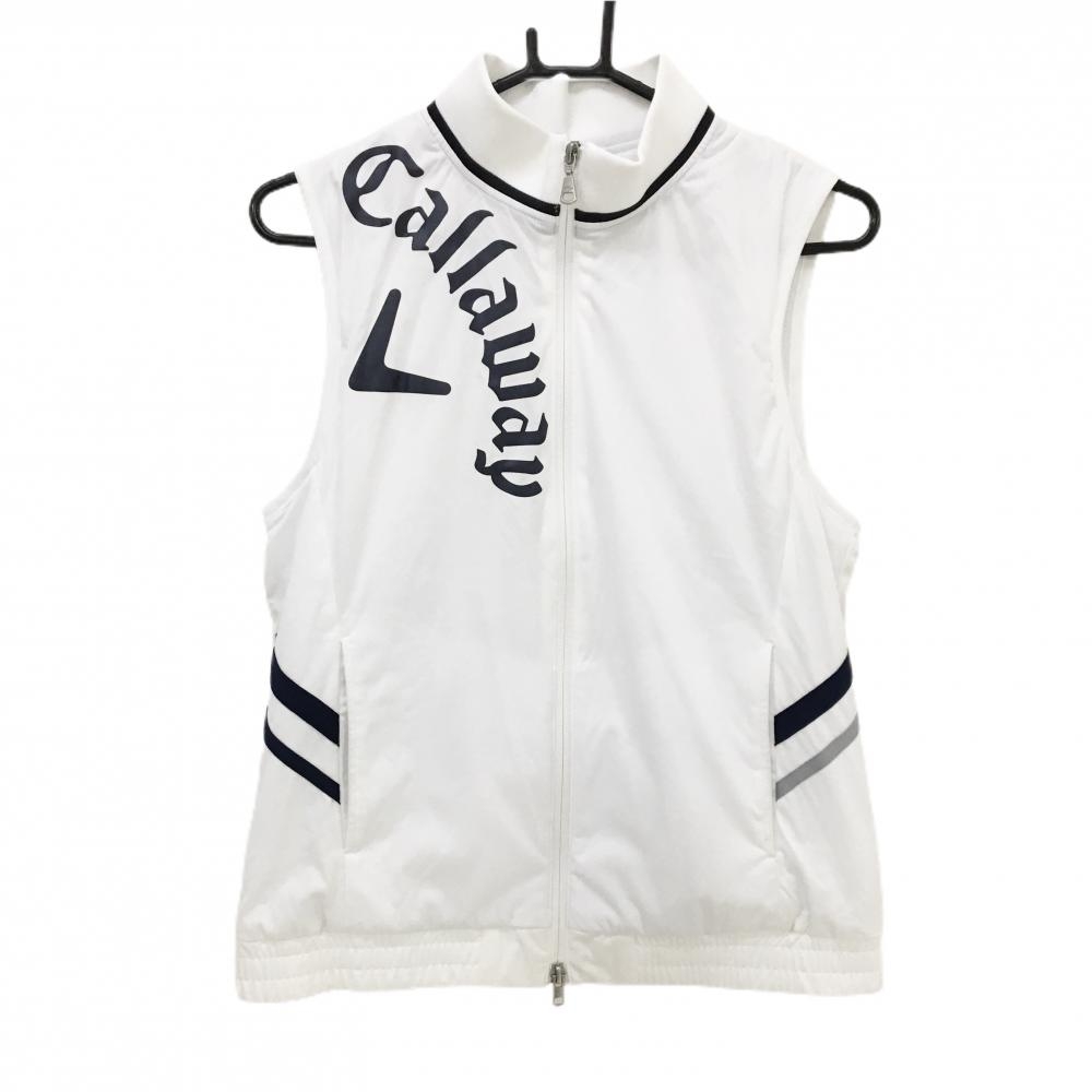 キャロウェイ ジップベスト 白×ネイビー メッシュ裏地 ビッグロゴ レディース LL ゴルフウェア 2023年モデル Callaway