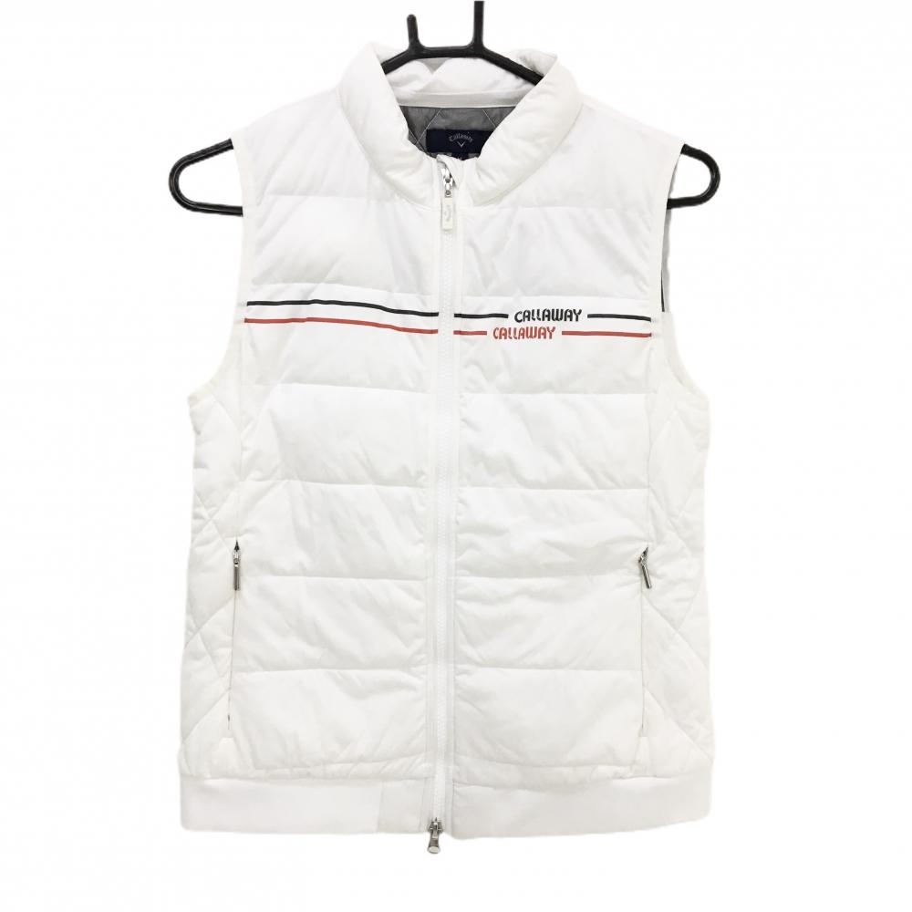 キャロウェイ 中綿ベスト 白×レッド 胸ロゴライン レディース M ゴルフウェア Callaway