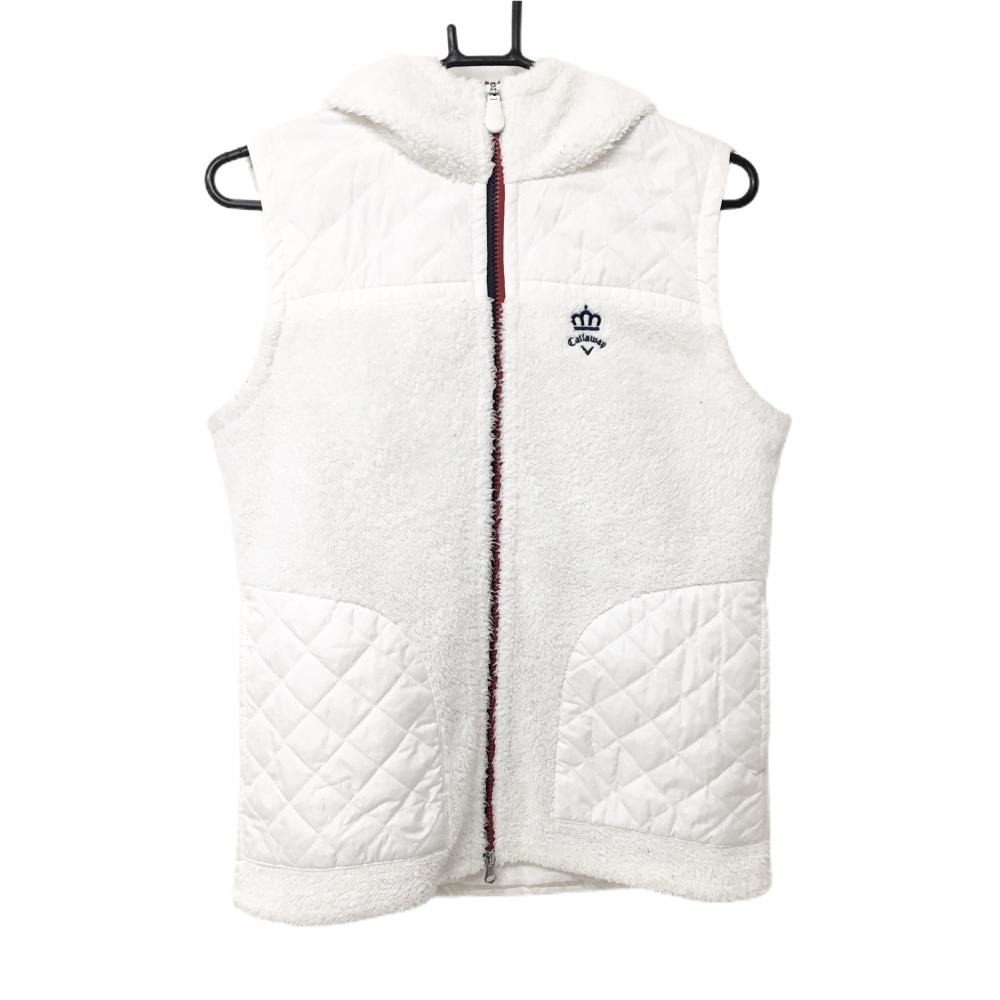 キャロウェイ 中綿ボアベスト 白 フード付 一部中綿 レディース L ゴルフウェア Callaway