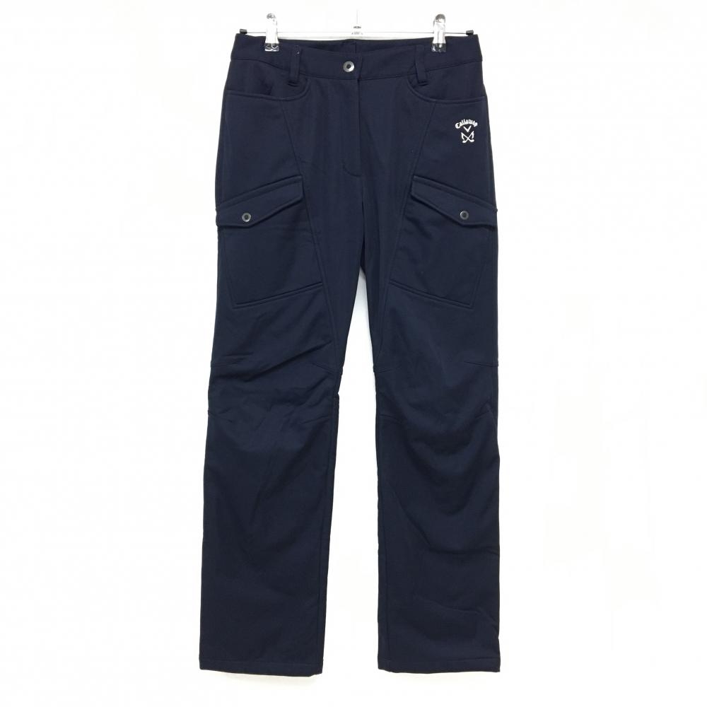 【美品】キャロウェイ カーゴパンツ ネイビー 裏起毛 ロゴ刺しゅう レディース M ゴルフウェア Callaway