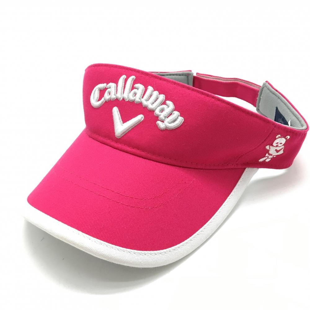 キャロウェイ サンバイザー ピンク×白 ベア 立体ロゴ レディース FR ゴルフウェア Callaway