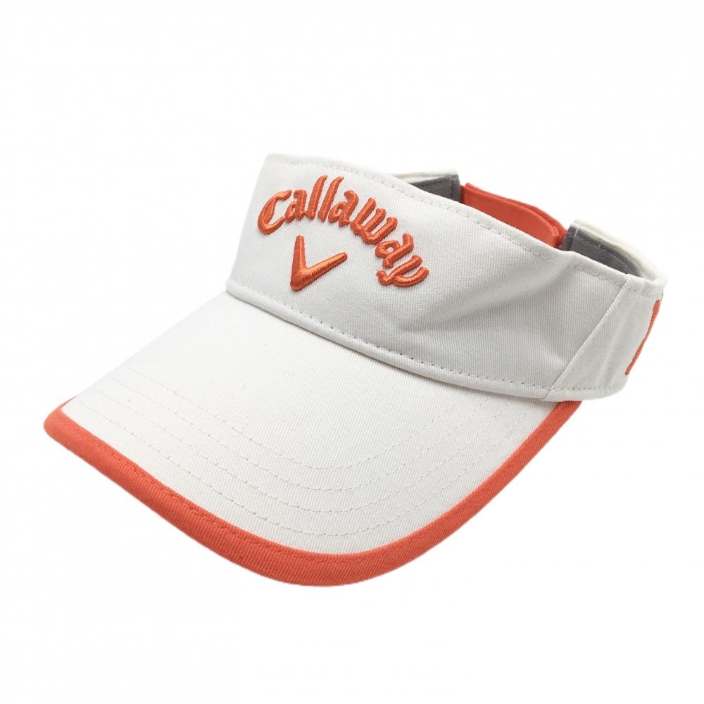 キャロウェイ サンバイザー 白×オレンジ ベア刺しゅう コットン100％ レディース FR ゴルフウェア Callaway