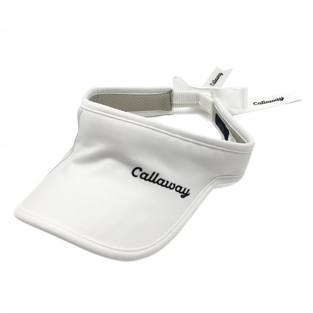 キャロウェイ サンバイザー 白×黒 リボン ロゴプリント  レディース FR ゴルフウェア Callaway