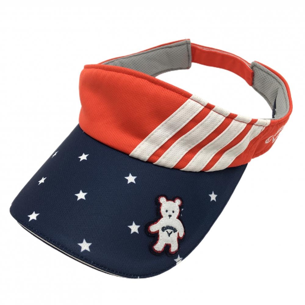 キャロウェイ サンバイザー レッド×ネイビー ベア つば星柄 レディース  ゴルフウェア Callaway