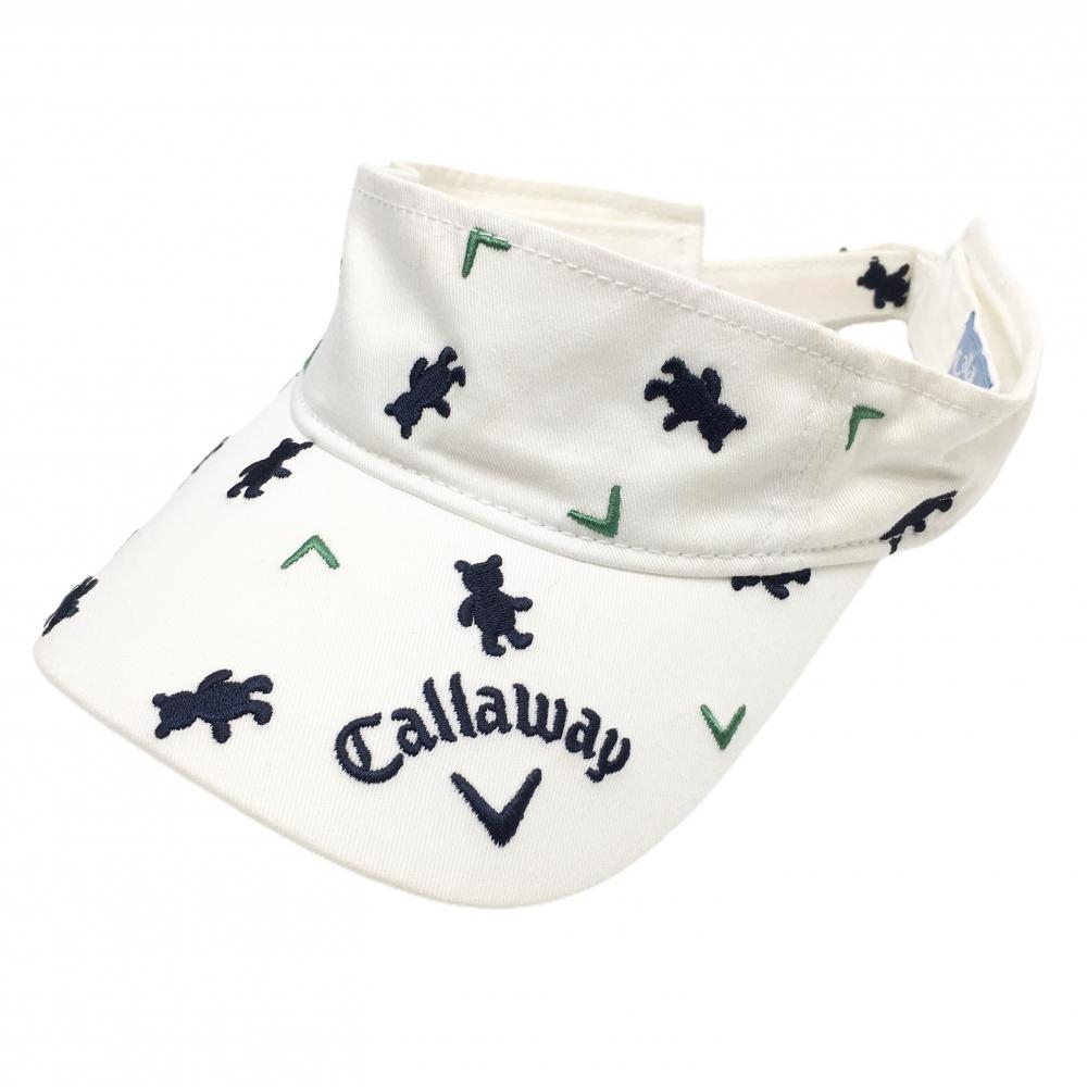 キャロウェイ サンバイザー 白×ネイビー×グリーン 総柄 ベア レディース フリーサイズ(55-57cm) ゴルフウェア Callaway