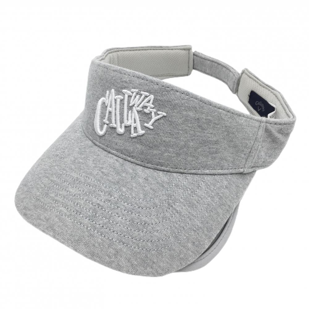 【超美品】キャロウェイ サンバイザー グレー×白 ロゴ刺しゅう つば伸縮 レディース FR ゴルフウェア Callaway