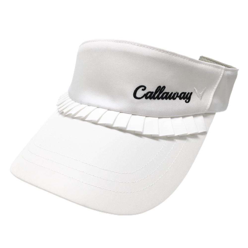 【超美品】キャロウェイ サンバイザー 白 一部プリーツ ロゴ刺しゅう レディース FR ゴルフウェア Callaway