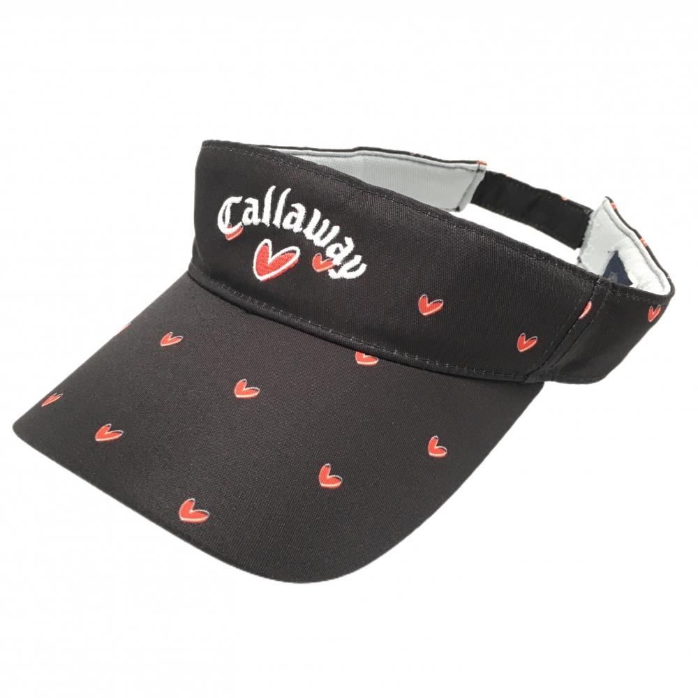 【美品】キャロウェイ サンバイザー 黒×レッド ハート柄 ロゴ刺しゅう レディース FR ゴルフウェア Callaway