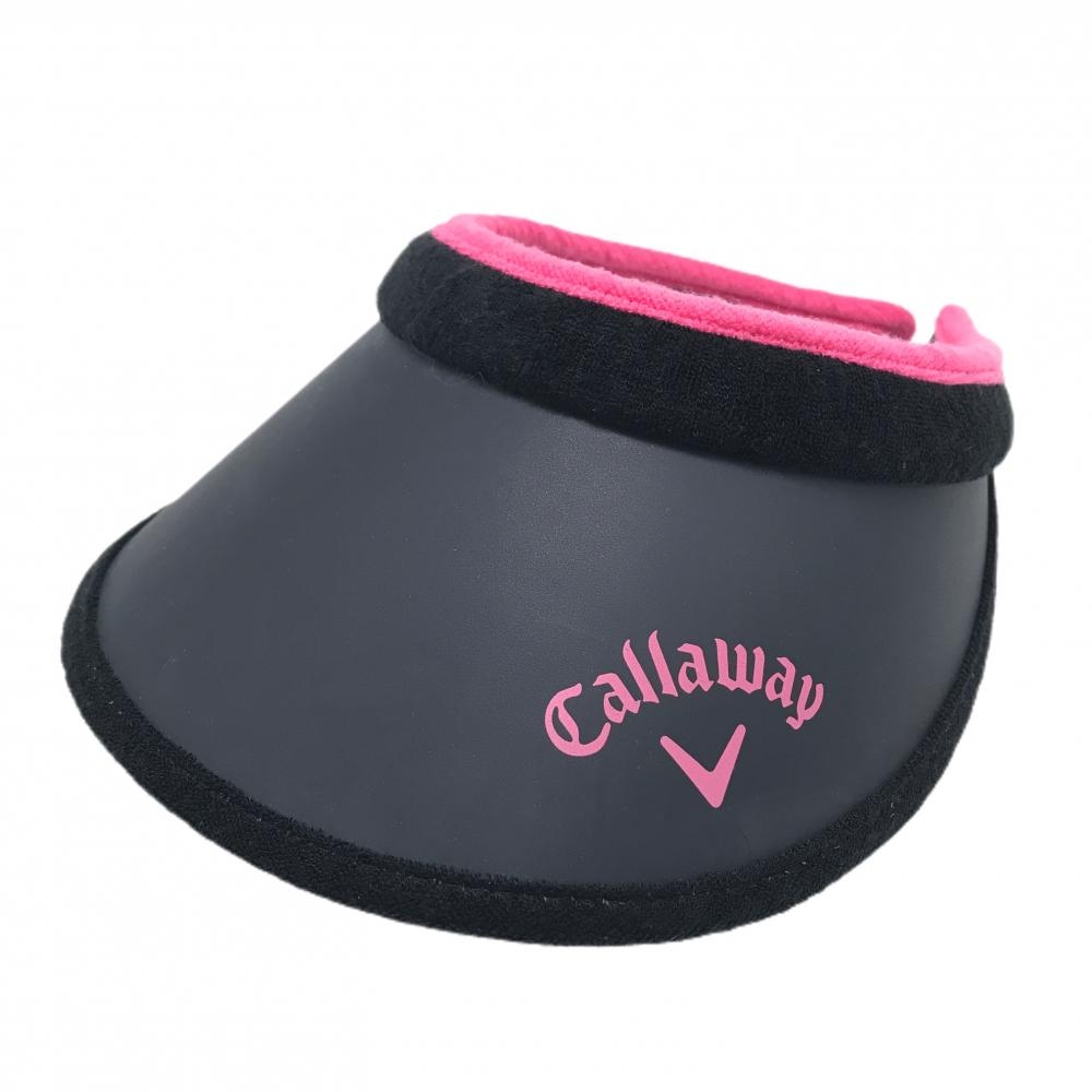 【美品】キャロウェイ サンバイザー 黒×ピンク 縁パイル地 レディース フリー(55cm-57cm) ゴルフウェア Callaway