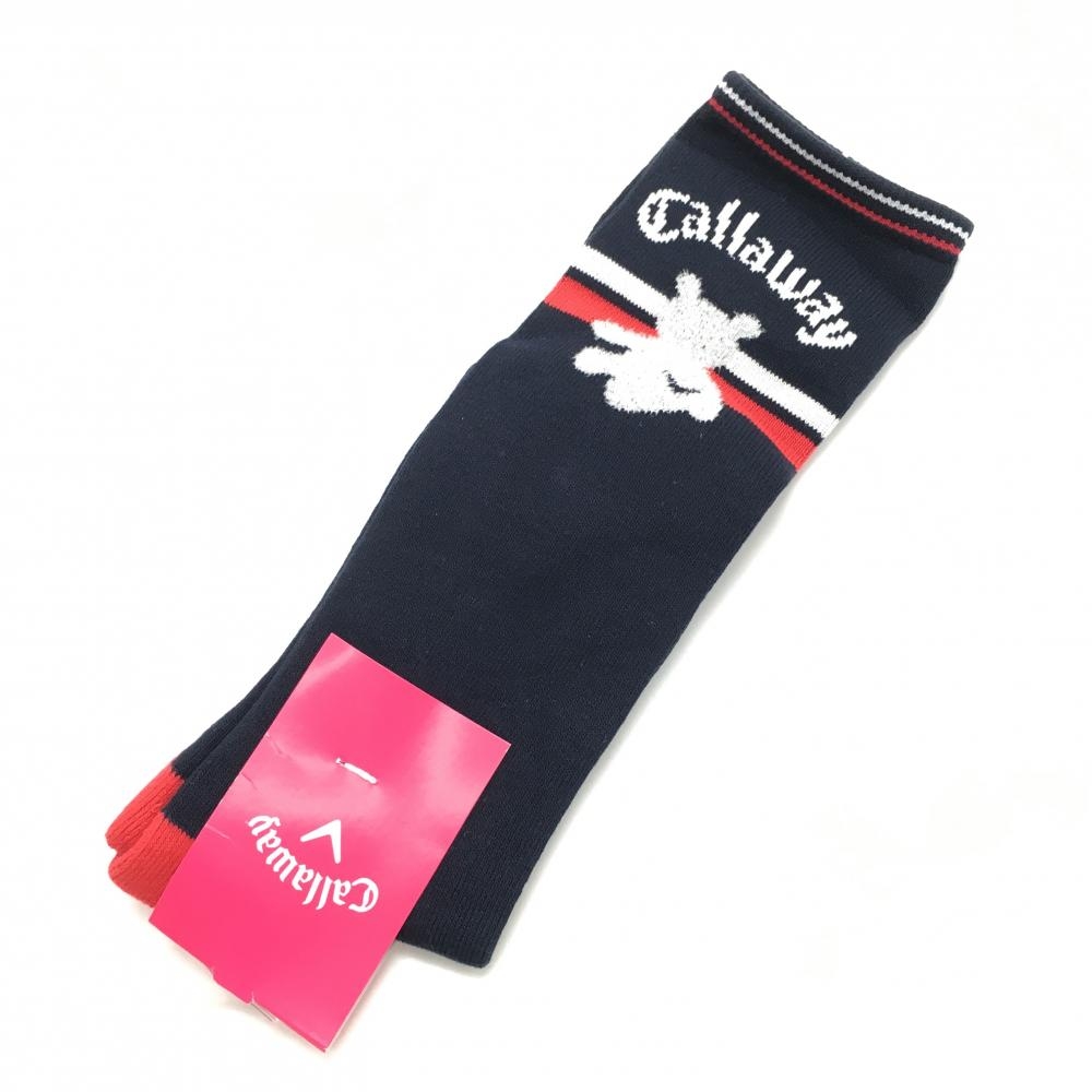 【新品】キャロウェイ ハイソックス ネイビー×レッド ベア 抗菌防臭 レディース FR ゴルフウェア Callaway