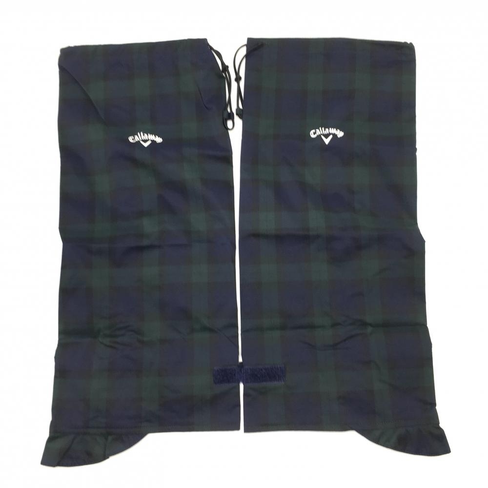 【超美品】キャロウェイ レインレッグウォーマー ネイビー×グリーン チェック 裏地メッシュ レディース  ゴルフウェア Callaway