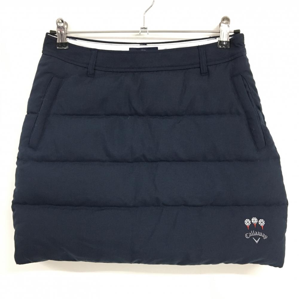 【美品】キャロウェイ ダウンスカート ネイビー ロゴ刺しゅう ダウン80％ レディース L ゴルフウェア Callaway